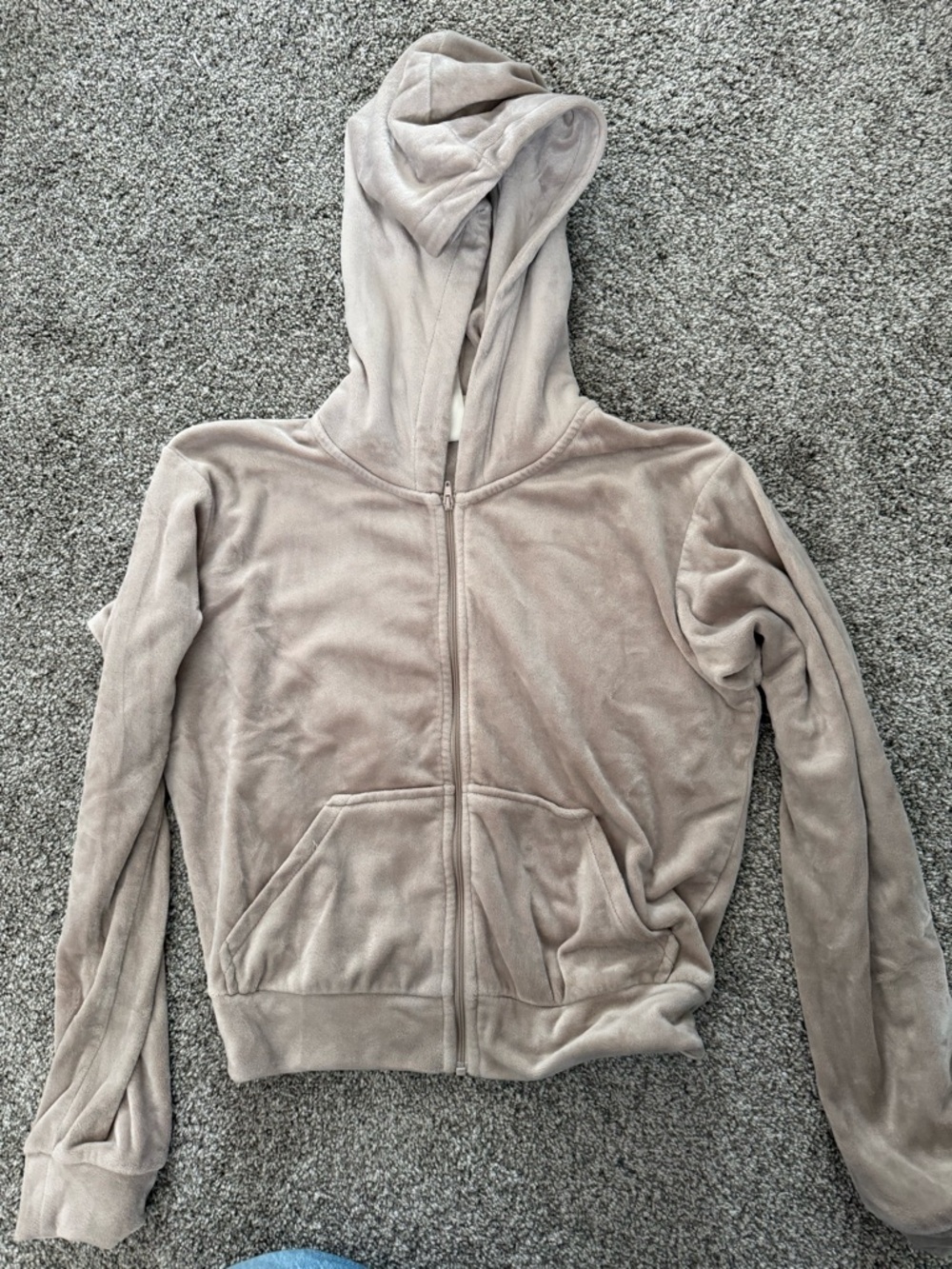 H&M Plush Zip Hoodie in Taupe Gray